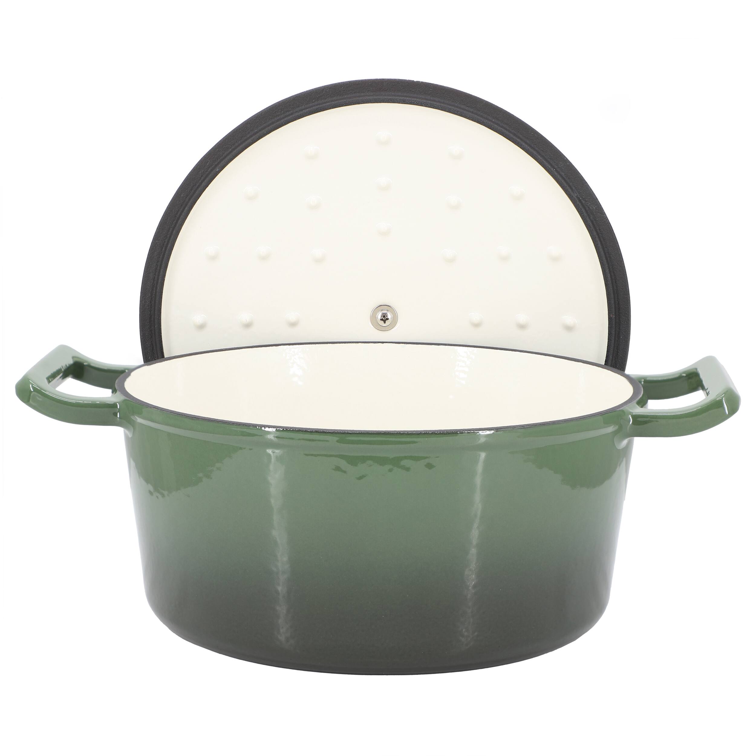 Alt View 2. MegaChef - MegaChef 5.3 Quarts Round Enameled Cast Iron Casserole with Self Basting Lid in Gradient Thyme Green - Thyme Green.