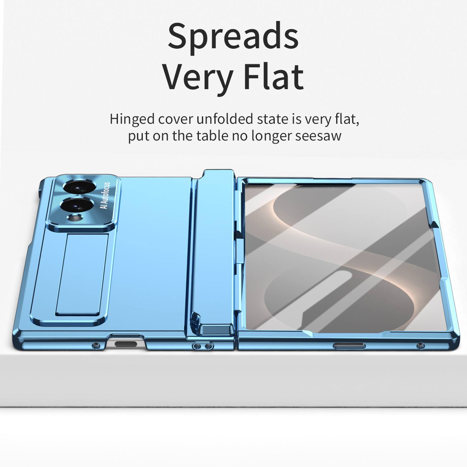 Spreads Very Flat

Hinged cover unfolded state is very flat, put on the table no longer seesaw