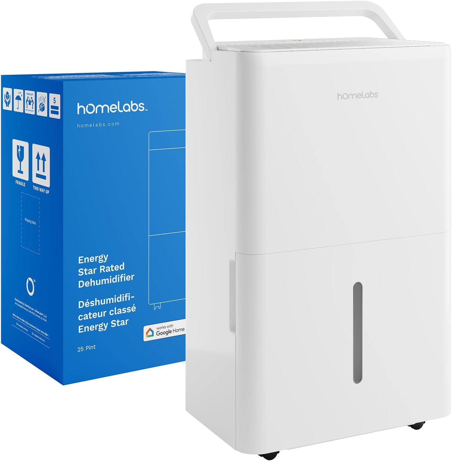 hOmeLabs - 25 Pint Wi-Fi Dehumidifier for up to 3,500 Sq Ft Rooms - White
