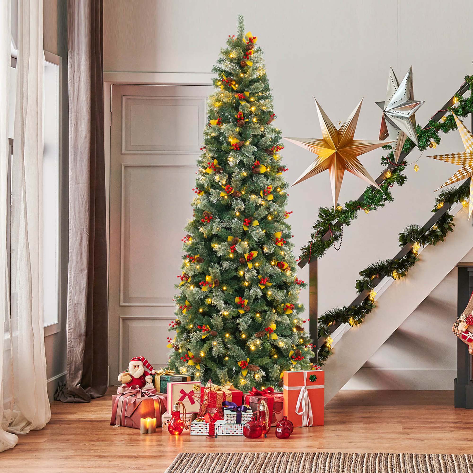 Alt View 4. Costway - Costway 9 FT Artificial Xmas Tree with 1416 Branch Tips 560 Warm White LED Lights - Green.