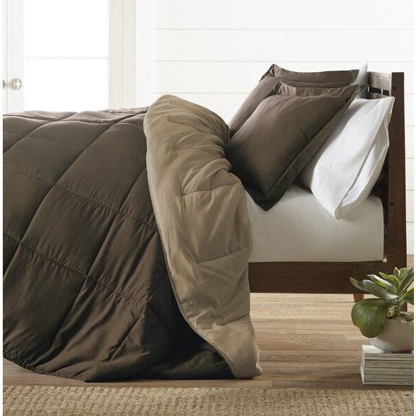 Left. Hivvago - Full/Queen 3-Piece Microfiber Reversible Comforter Set in Taupe Brown - Taupe, Brown.