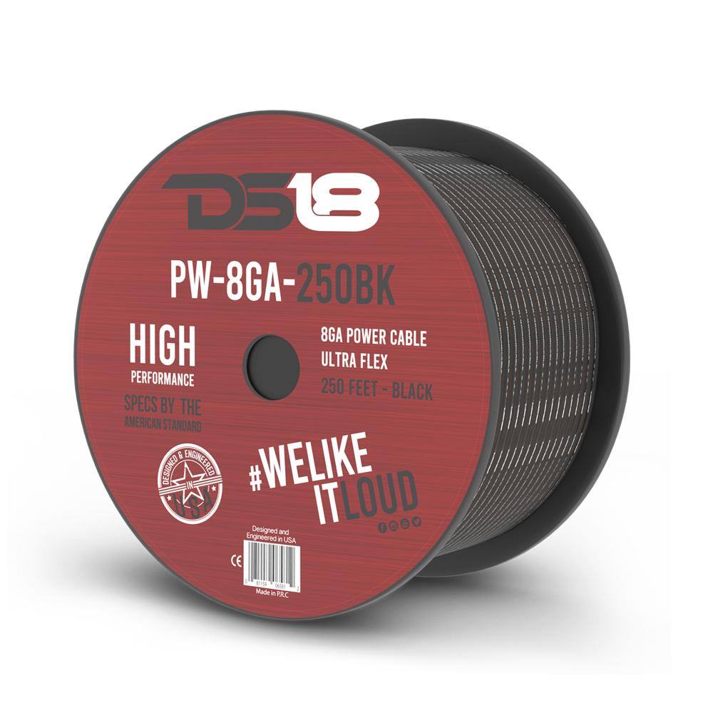 D518 PW-8GA-250BK  
8GA POWER CABLE  
HIGH ULTRA FLEX PERFORMANCE  
250 FEET BLACK  
SPECS BY THE AMERICAN STANDARD & DESIGNED ENGINEERED  
#WELIKE ITLOUD  
Designed and Engineered in USA  
CE  
Made in PRC