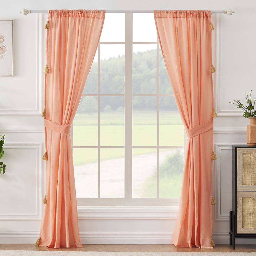 Angle. Greenland Home Fashions - Greenland Home Monterrey Festooned with Large Tassels Premium Window Panel Pair - Each 42"x84" Coral - Coral.