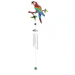 FC Design - 34" Long Red Parrot Pewter Wind Chime with Gem Outdoor Patio or Garden Hanging Decoration - Multi-Color