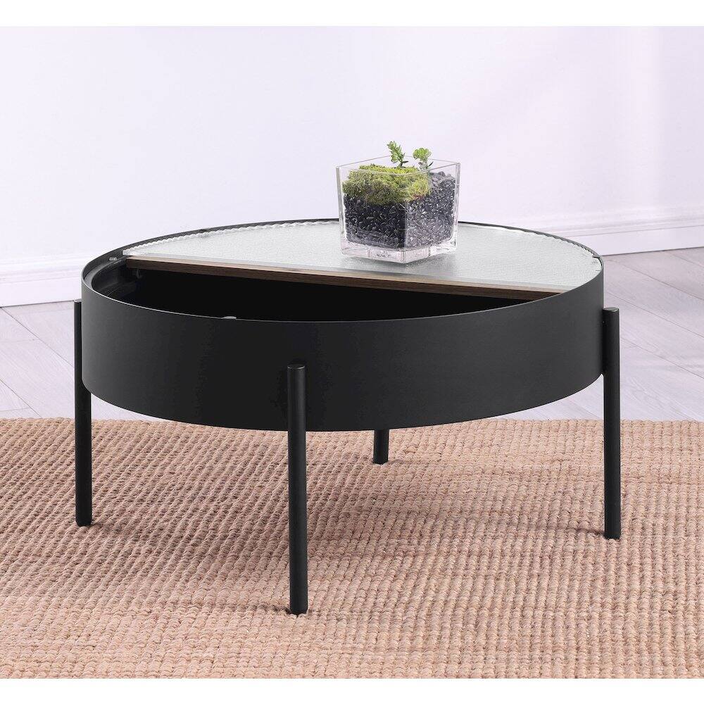 Alt View 4. Coaster Co. of America - Ozella Round Coffee Table with Hidden Storage Sandy Black - Black.