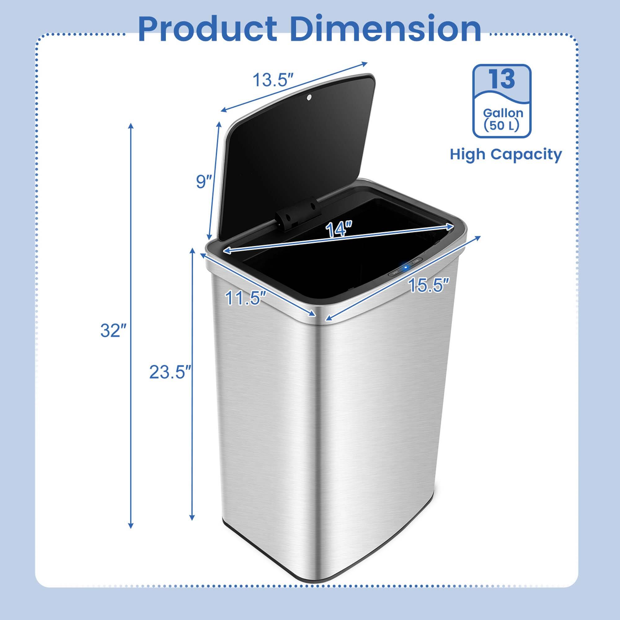 Product Dimension

- Height: 32"
- Width: 23.5"
- Depth: 15.5"
- Lid Height: 14"
- Lid Width: 13.5"
- Interior Height: 11.5"
- Interior Width: 9"

13 Gallon (50 L) High Capacity