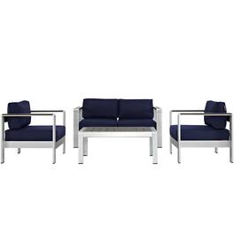 Shore 4 Piece Outdoor Patio Aluminum Sectional Sofa Set by Modway - Silver Navy