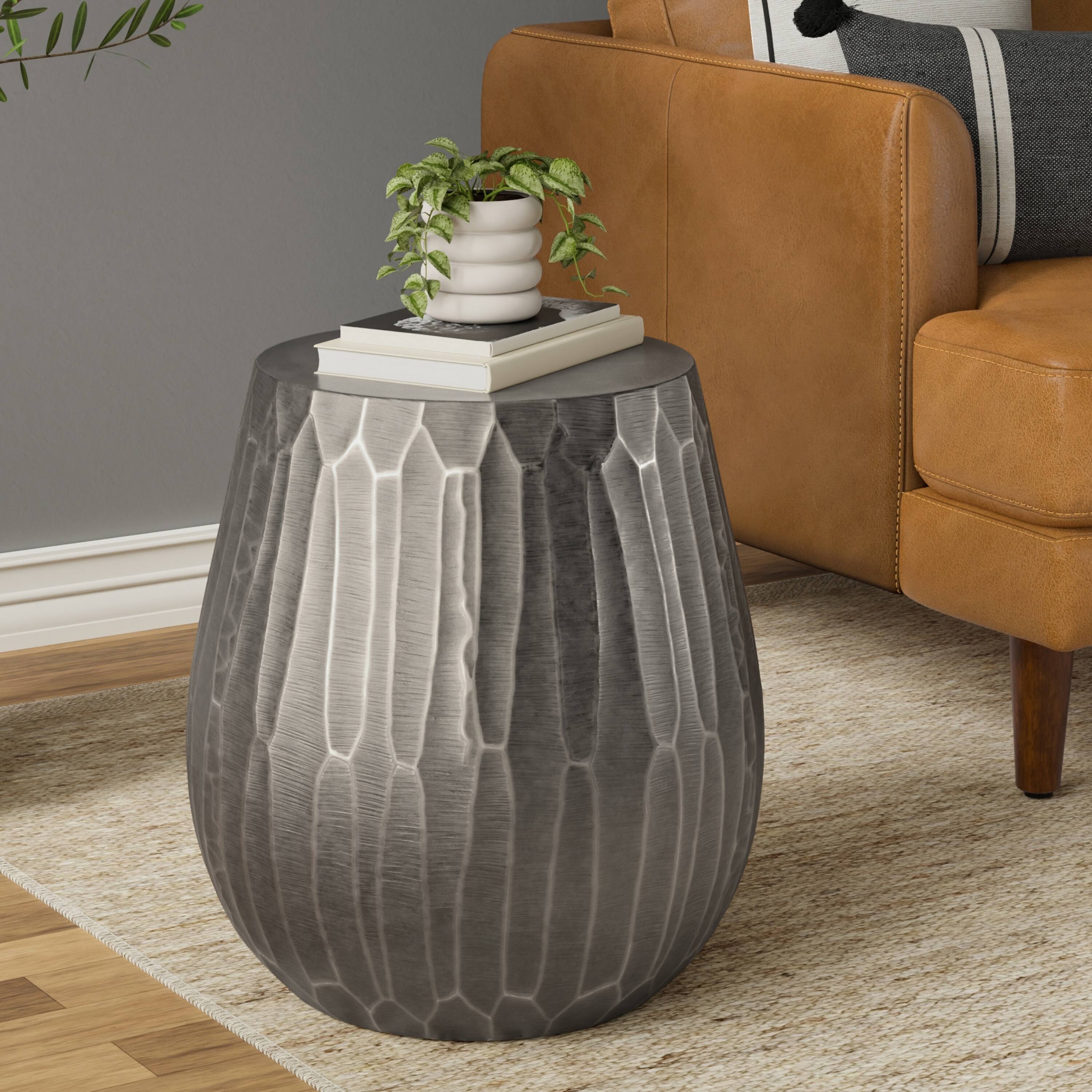 Angle. Simpli Home - Nellie Modern Industrial 19 inch Wide Cast Aluminum Side Table in Graphite, Fully Assembled - Graphite.