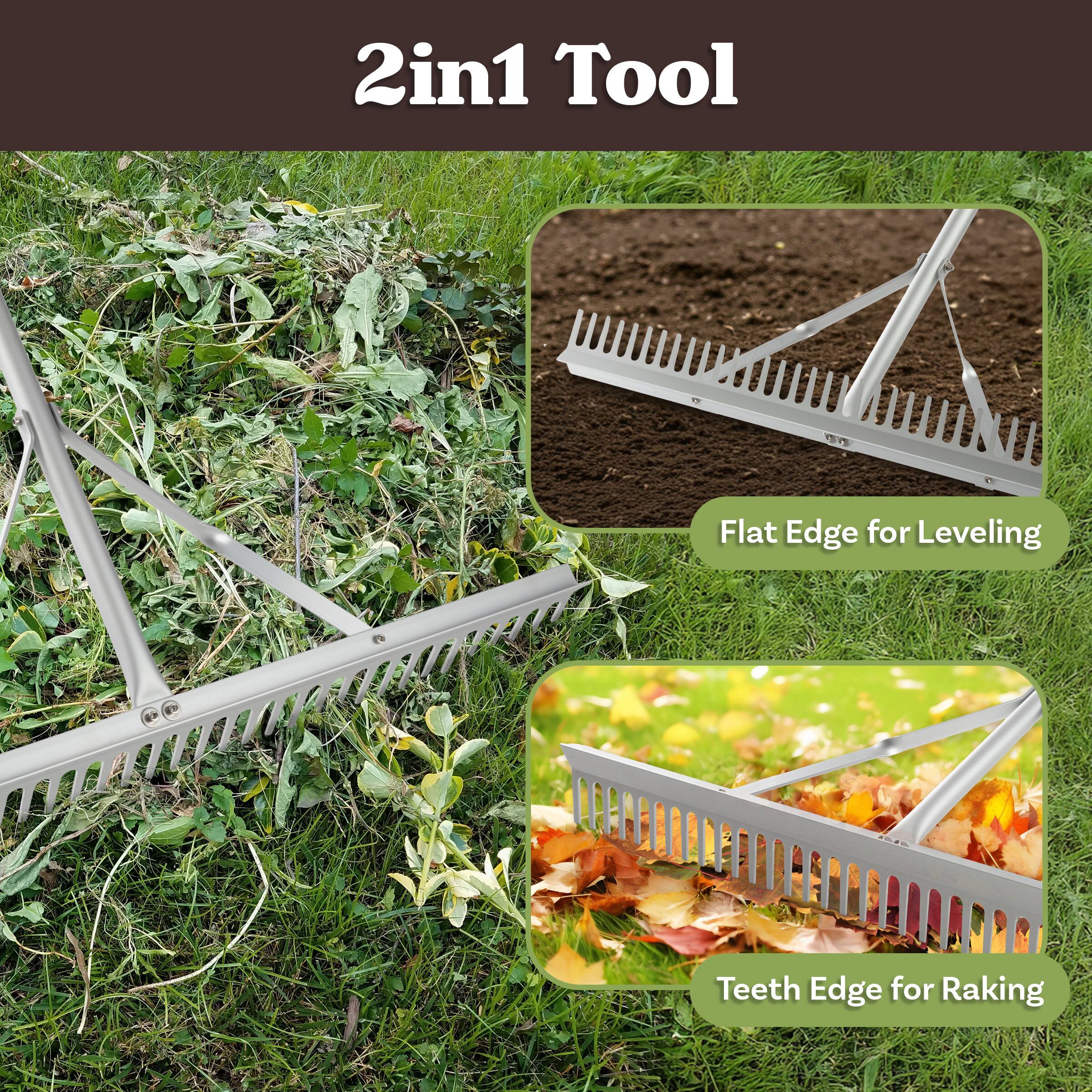 2in1 Tool

Flat Edge for Leveling

Teeth Edge for Raking