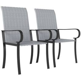 Outsunny - Set of 2 Outdoor Wicker Dining Chairs, All-Weather Rattan Armchairs with Armrests, Steel Frame - Gray