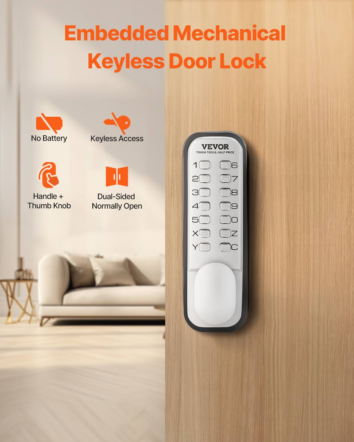 Embedded Mechanical Keyless Door Lock No Battery Handle + Thumb Knob Keyless Access Dual-Sided Normally Open VEVOR TOuSH TOOLS. HALF PRICE

1 6 2 7 3 8 12345xY 5 4 Y X 67B90ZC 9 C Z 0