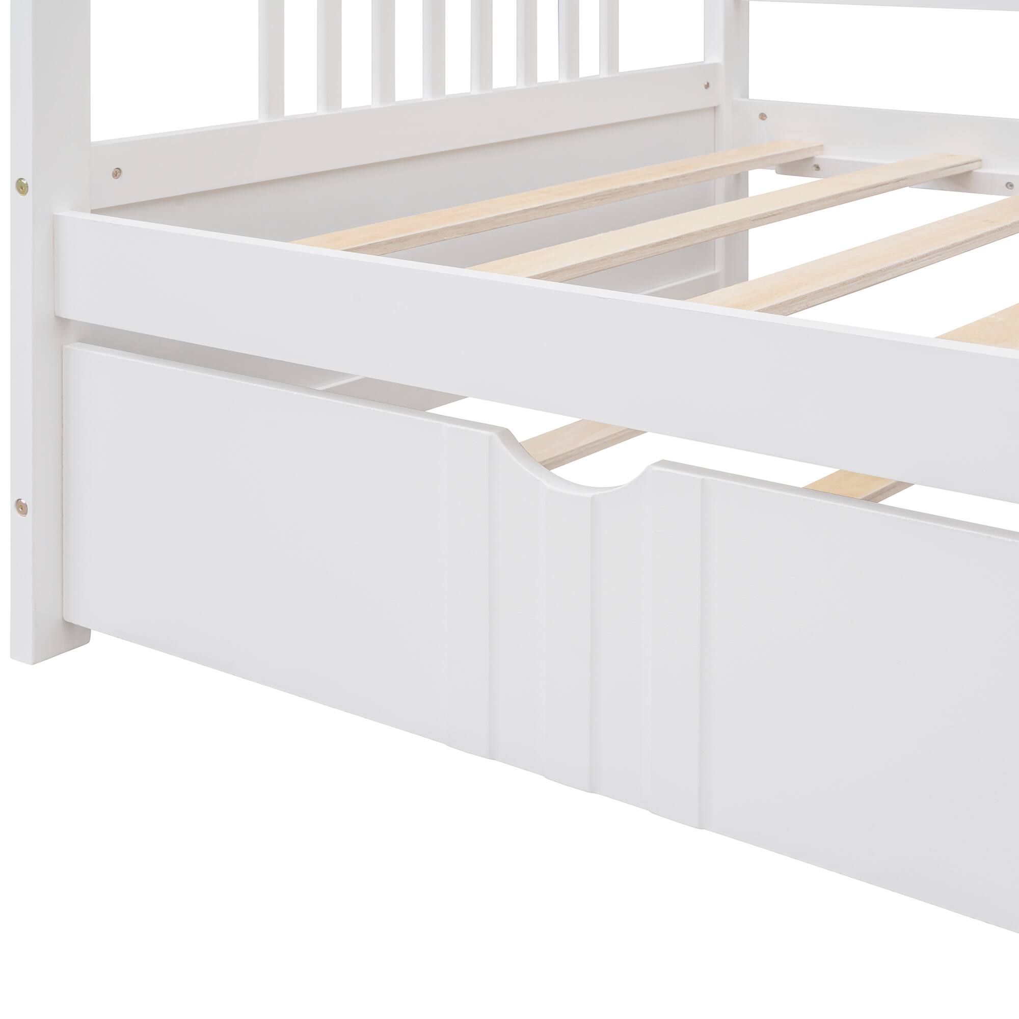 Alt View 6. Whisen - Wood Daybed with Trundle Pull-Out Bed Frame for Bedroom and Guest Room - White.