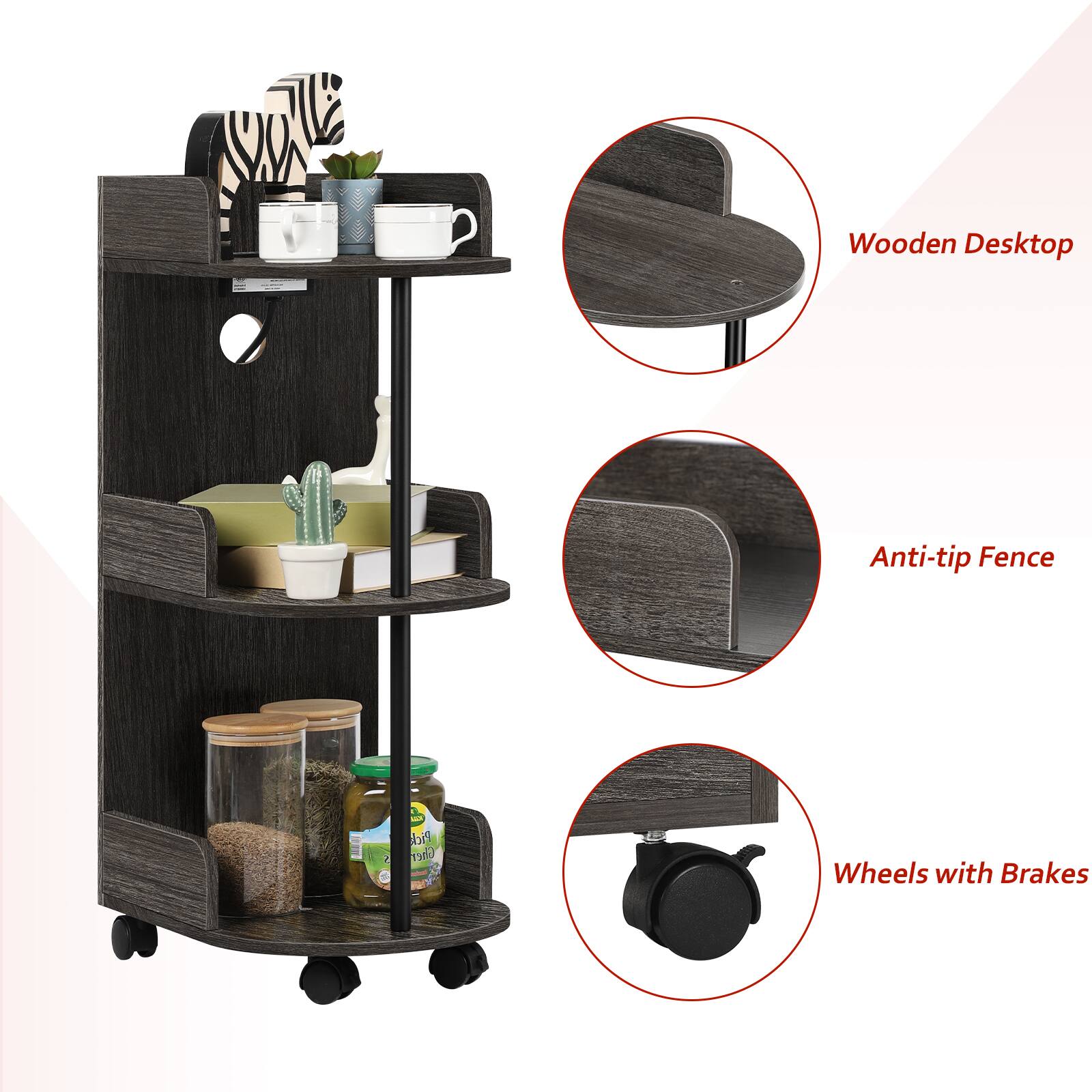 Wooden Desktop Anti-tip Fence with Wheels and Brakes