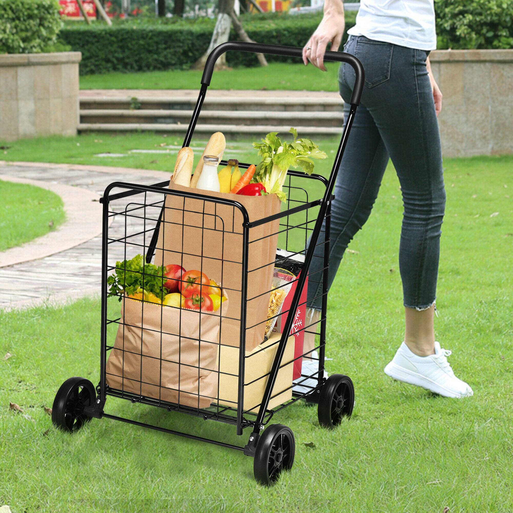 Alt View 3. Gymax - Gymax Folding Shopping Cart Utility Trolley Portable For Grocery Laundry Travel Black - Black.