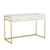 Front. Martha Stewart - Ollie White 3 Drawer Home Office Desk - White Top/Polished Brass Frame.