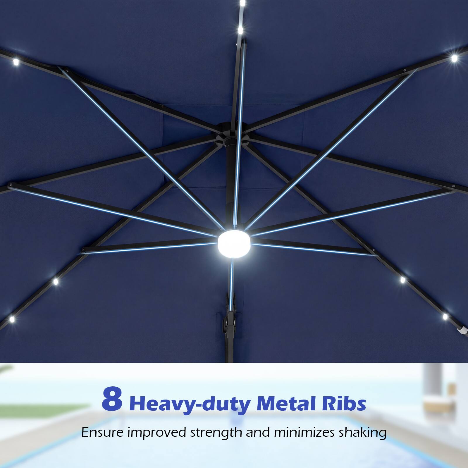 8 Heavy-duty Metal Ribs  
Ensure improved strength and minimizes shaking