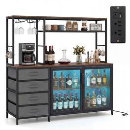 Gymax - Sideboard Buffet Cabinet w/ LED Lights 55'' Coffee Table w/ Power Outlets - Brown
