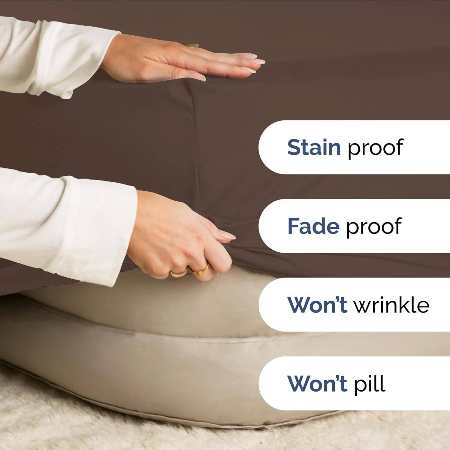 - Stain proof
- Fade proof
- Won't wrinkle
- Won't pill