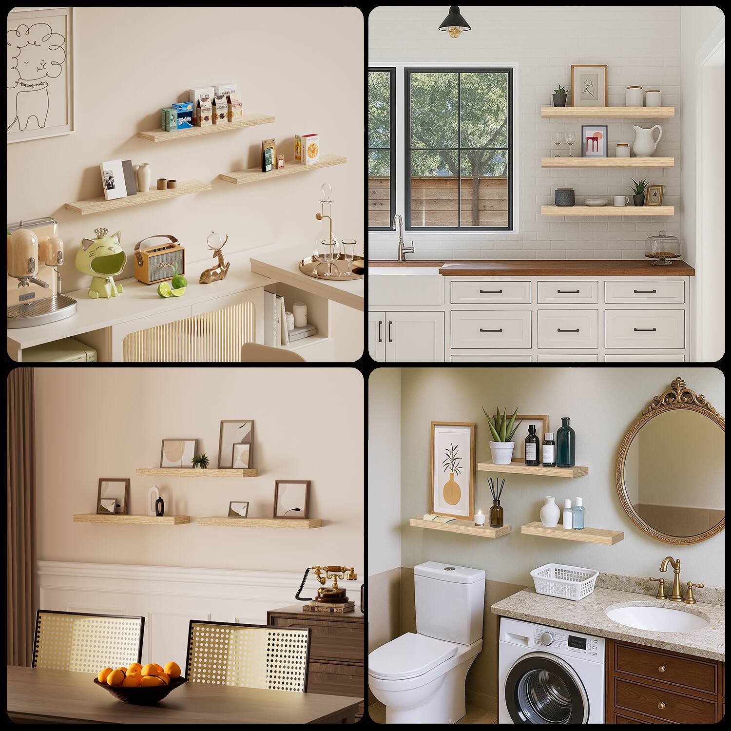 Alt View 8. BOMEDA - Wooden Floating Shelves for Wall, Bathroom or Room Wall Storage, Hanging Shelf Organizer, 24x7x1.5 in, 3 Pack - Oak.