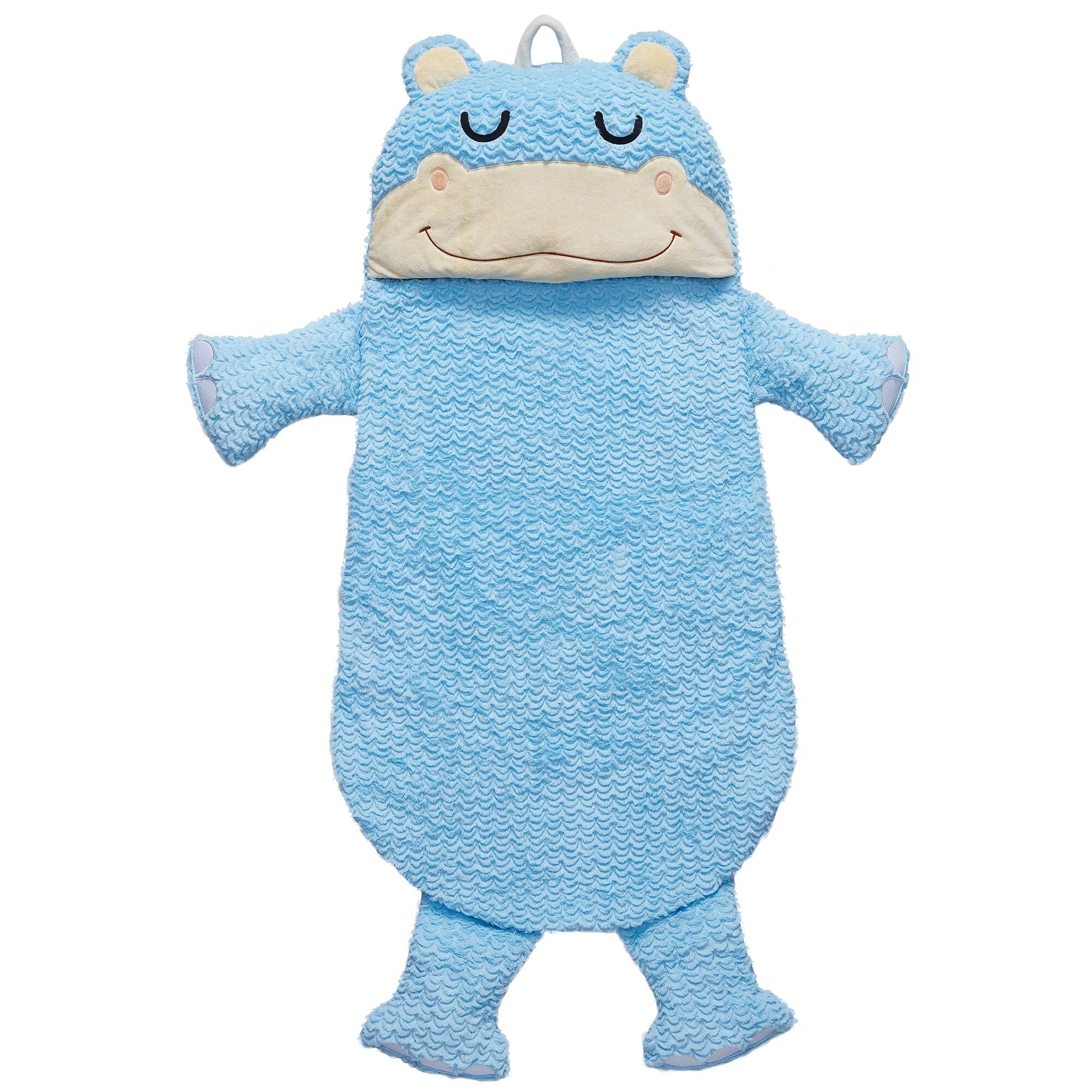 Left. Teamson Kids - Fantasy Fields Pajama Party Time Hippo Plush Sleeping Bag - Blue.