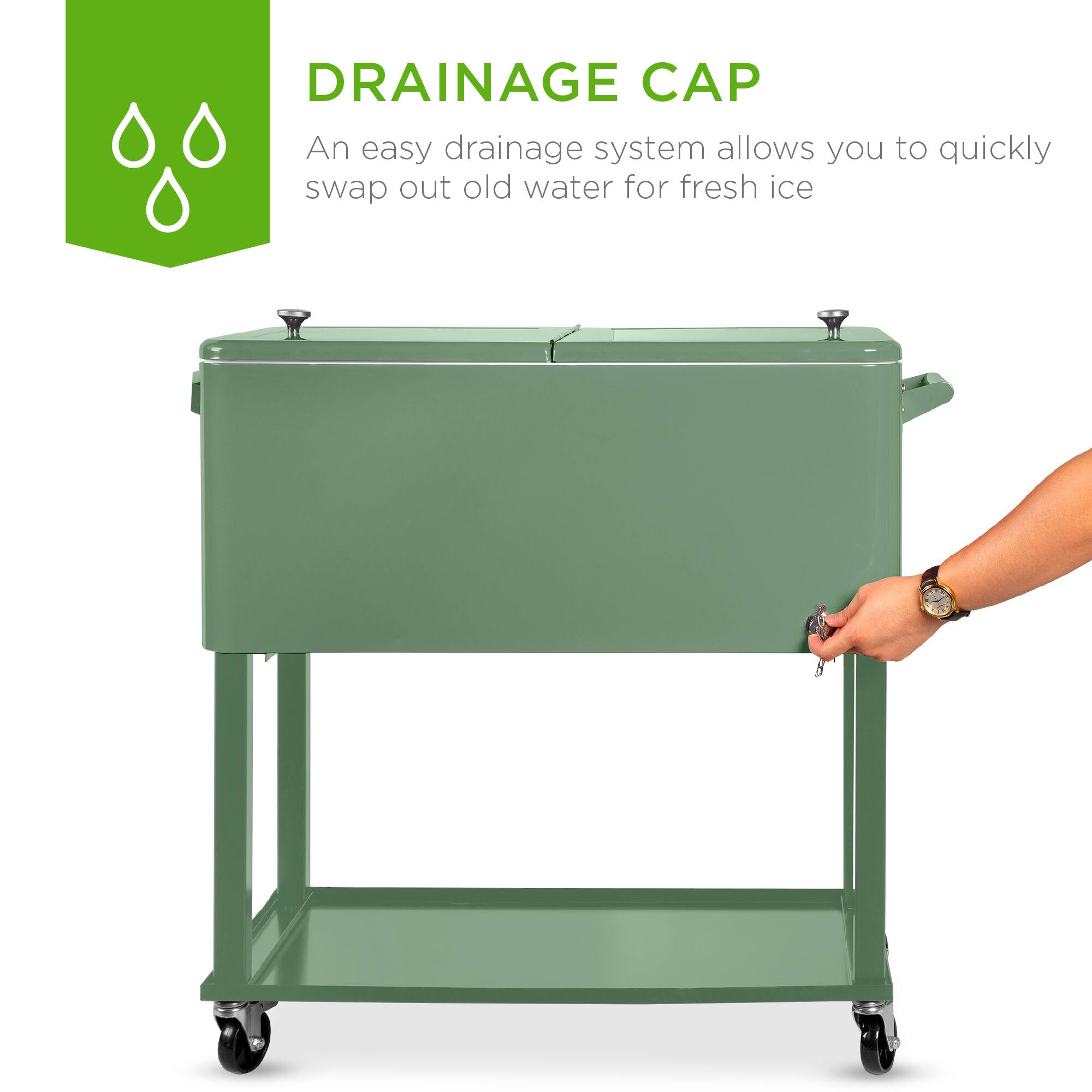 DRAINAGE CAP  
An easy drainage system allows you to quickly swap out old water for fresh ice