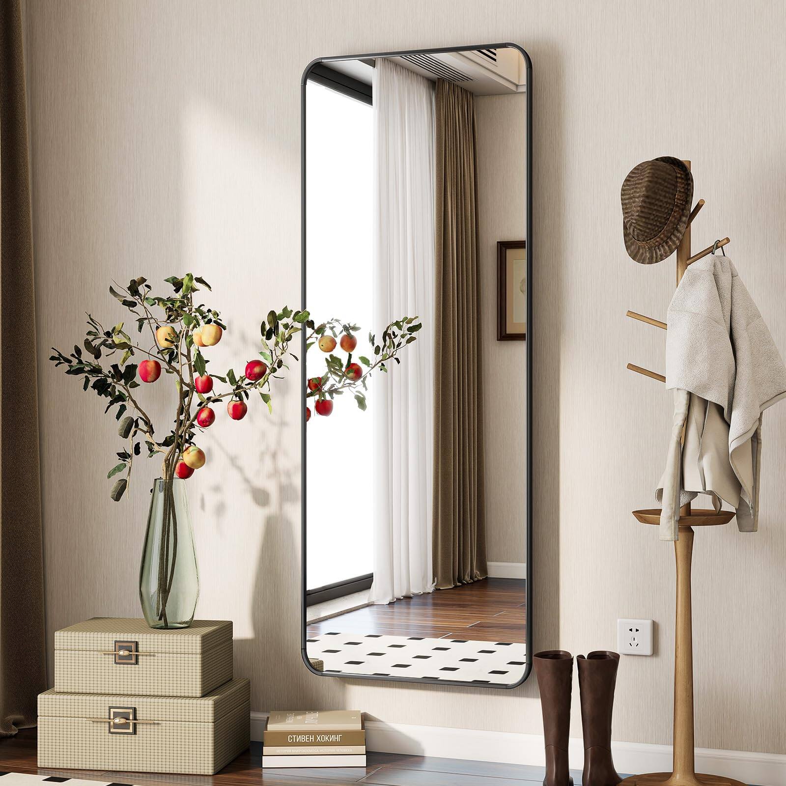Alt View 2. Hanke - Full Length Mirror Rounded Corner Floor Standing Hanging Or Leaning Against Wall Suitable For Bedroom Room - Black 71"L x 32"W.