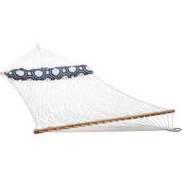 Sunnydaze - Large Polyester Rope Hammock with Spreader Bar and Pillow - White
