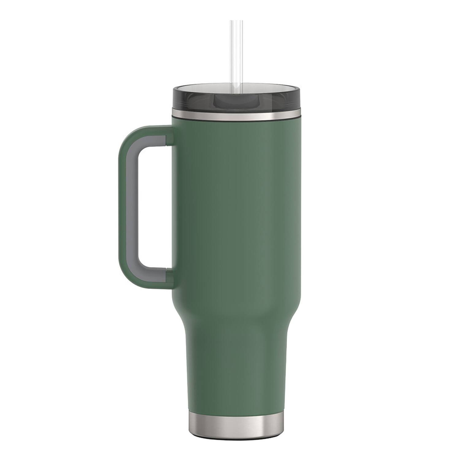Left. Thermos - Thermos 40 oz Stainless Steel Cup Holder Mug w/ Straw - Alpine Green - Alpine Green.