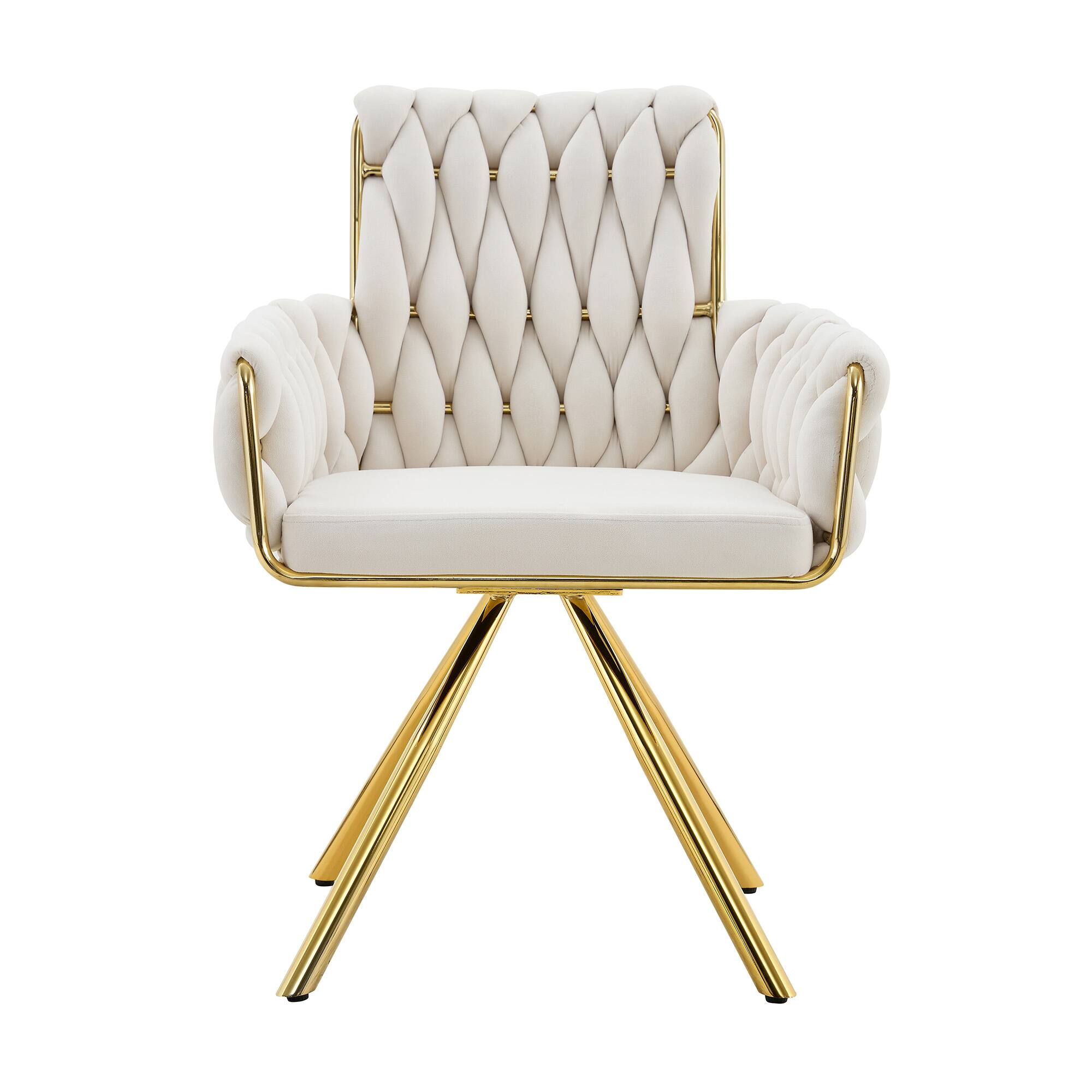 Alt View 8. Loheer - Loheer Velvet Dining Chairs Set of 2, Beige Braided Accent Chairs with Arms and Gold Metal Legs, 2.08 ft - Beige,Gold.