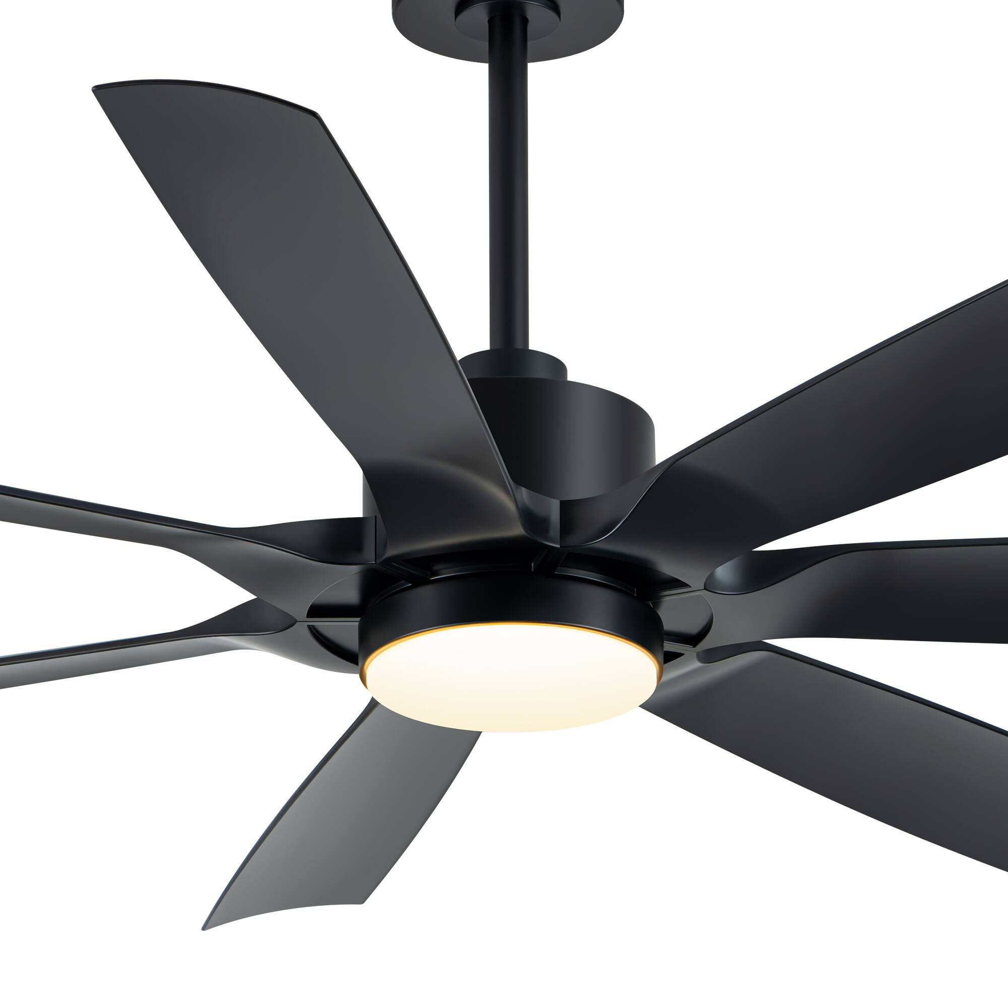 Left. Breezary - 60'' Ceiling Fan with 3-Color Light, 7 ABS Blades, DC Motor, 6-Speed Remote Control, Timer with Memory Function - Matte Black.