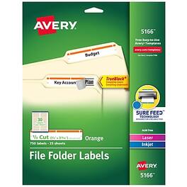 Avery - TrueBlock Laser/Inkjet File Folder Labels, 2/3" x 3-7/16", 750 Labels/Pack - White/Orange
