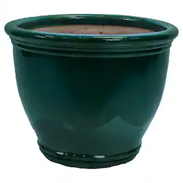 Sunnydaze - 18.5 in Studio High-Fired Glazed Ceramic Planter - Dark Green