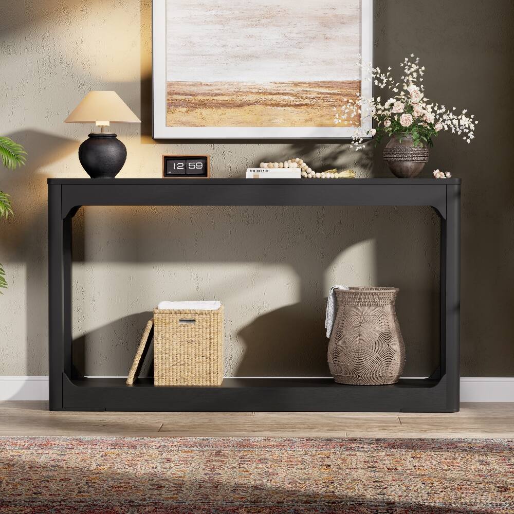 Angle. Loheer - Loheer 55.1-Inch Black Console Table Narrow Hallway Table Slim Side Table Curved-Leg Sofa Table - Black.