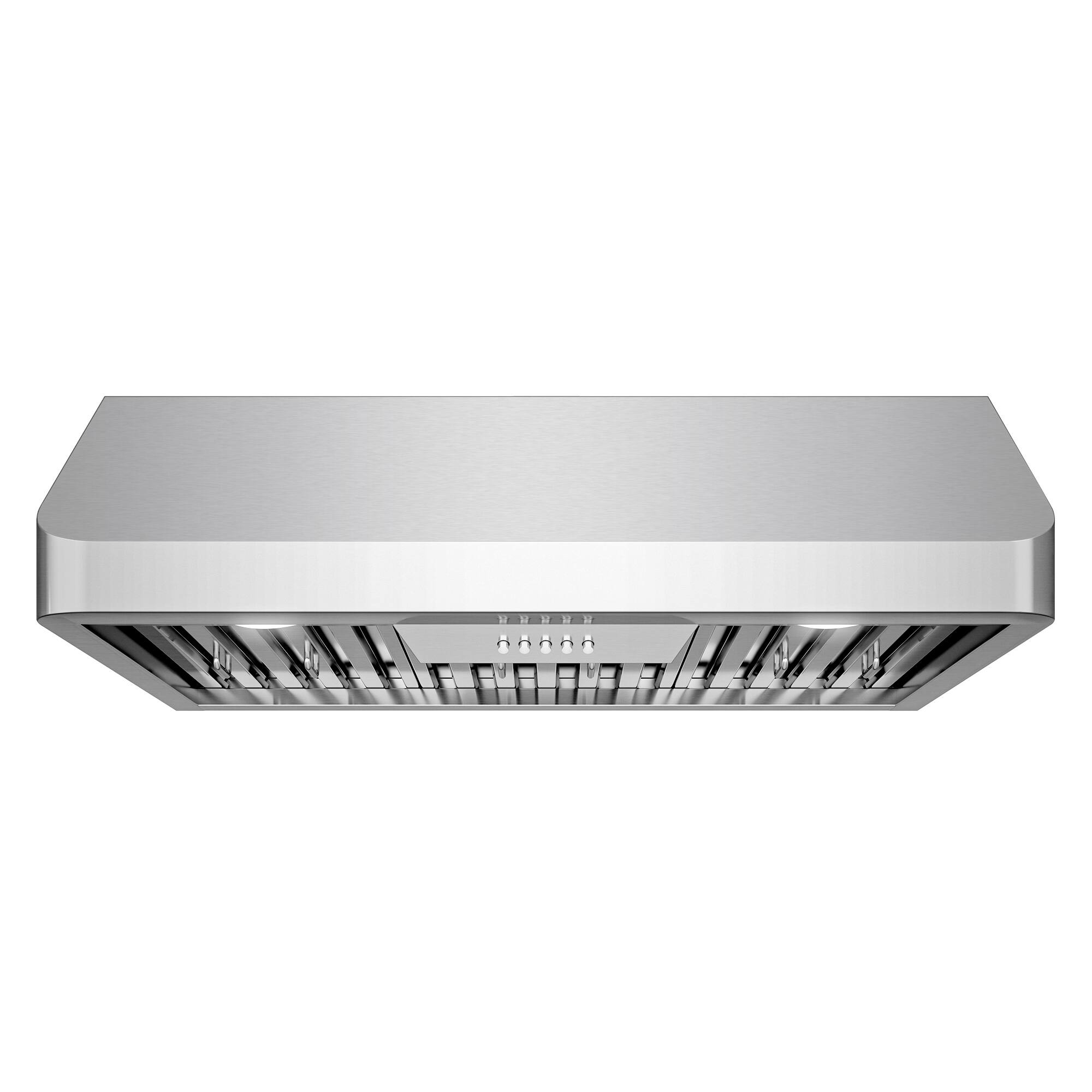Front. COSMO - COS-QB75 30 in. Haven Collection 500 CFM Ducted Under Cabinet Range Hood, Button Control, LED Lights - Stainless Steel.