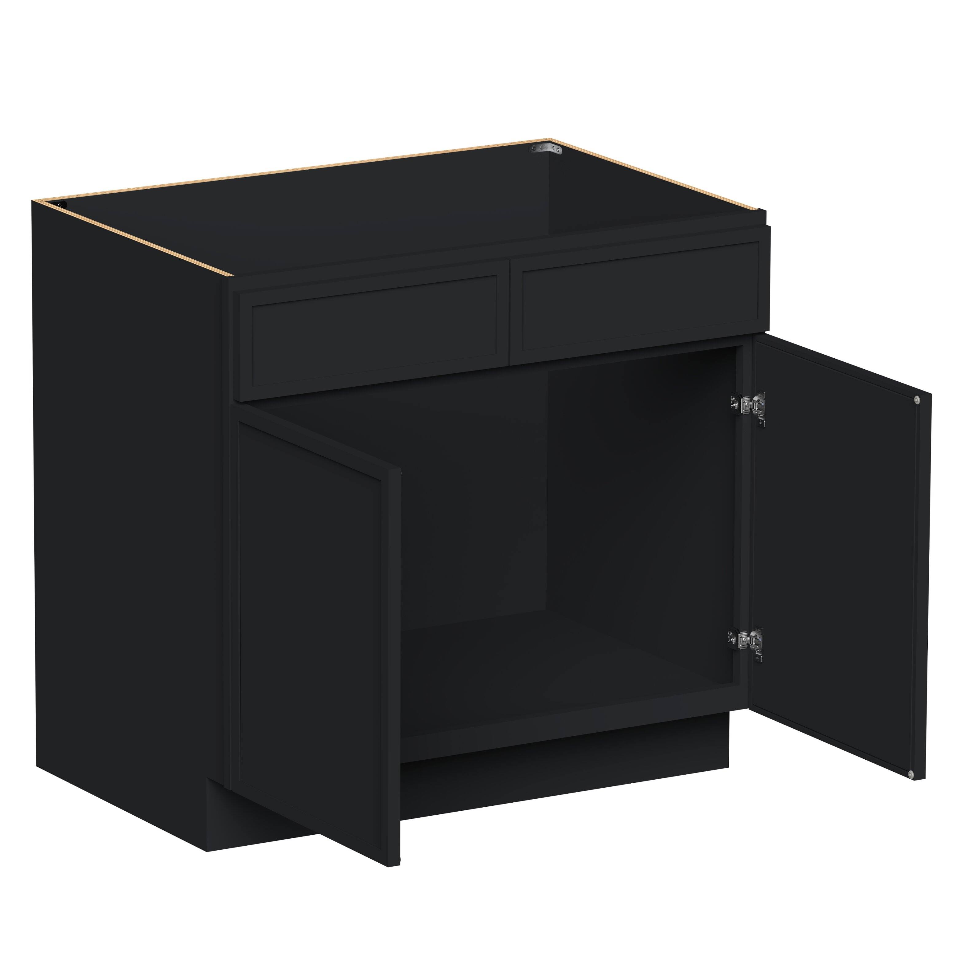 Angle. Boyel Living - 36-in W x 34.5-in H x 24-in D Shaker RTA Kitchen Sink Base Cabinet with Soft-Close - Black.