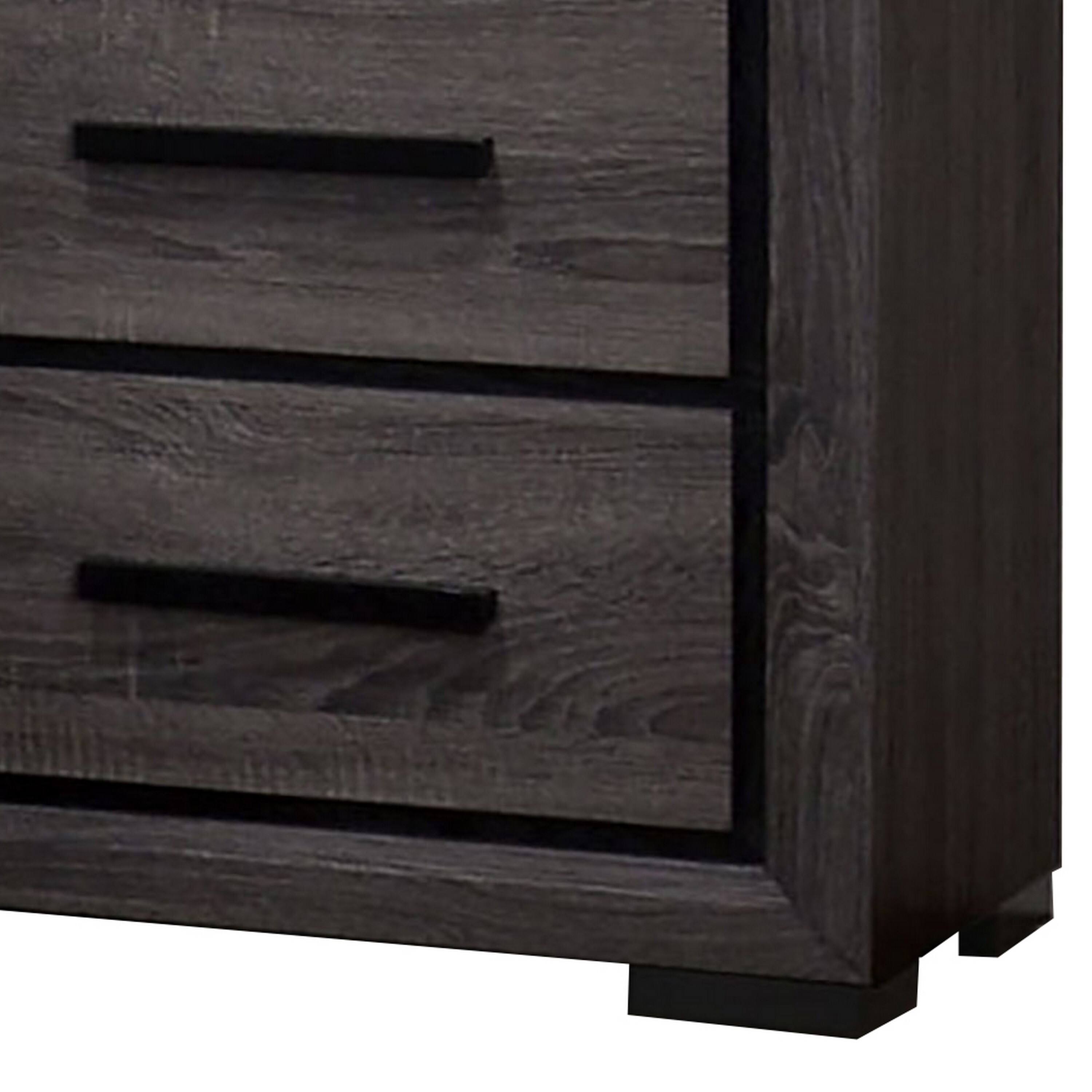 Alt View 3. Manhattan Lane - Wooden Nightstand with 2 Drawers and Finger Pull Handle - Gray and black.