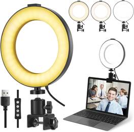 PARKER SLATER - 6" Dimmable LED Ring Light Clip-On for Laptop & Monitor, Video Conference Lighting Kit for Zoom, Remote Work, Live Strea