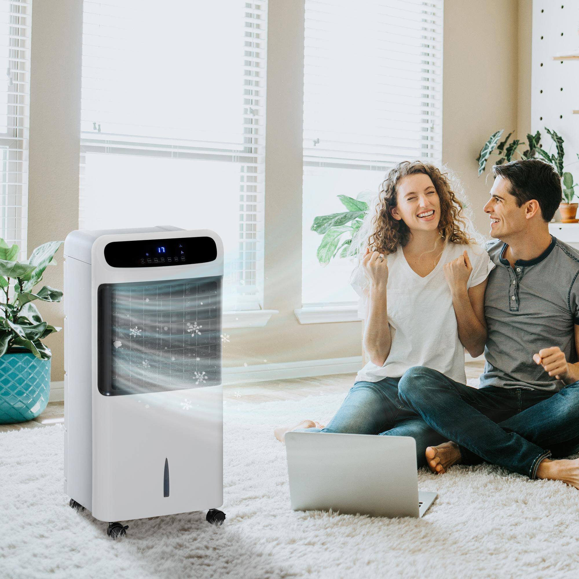 Alt View 4. Resenkos - 32" Evaporative Air Cooler with 3.2 Gal Water Tank, 60° Oscillating, 3-In-1 Ice Cooling Fan, Remote, White - White.