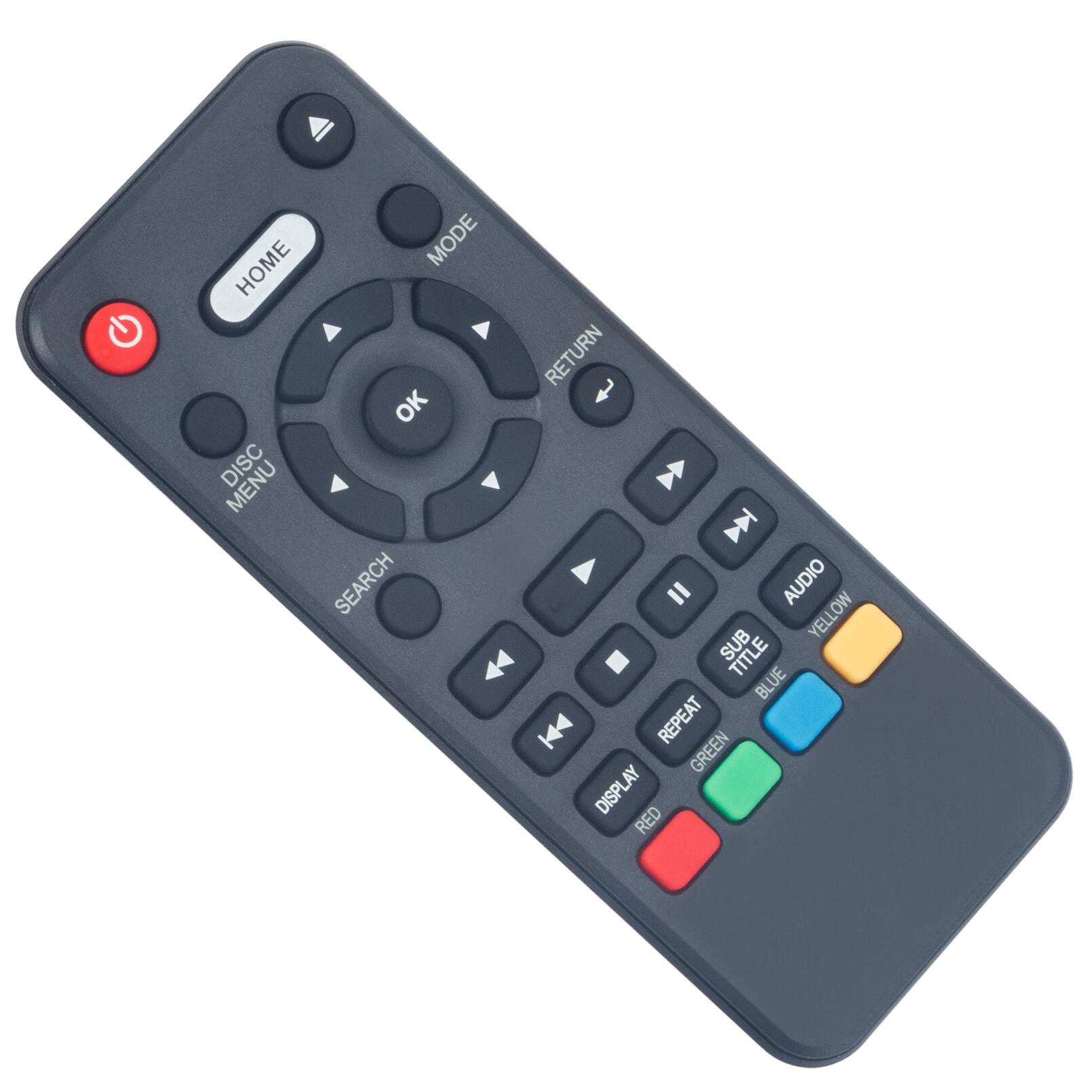HOME MODE OK DISC MENU SEARCH RETURN RET  
AUDIO YELLOW SUB TITLE BLUE L REPEAT GREEN DISPLAY LAY RED