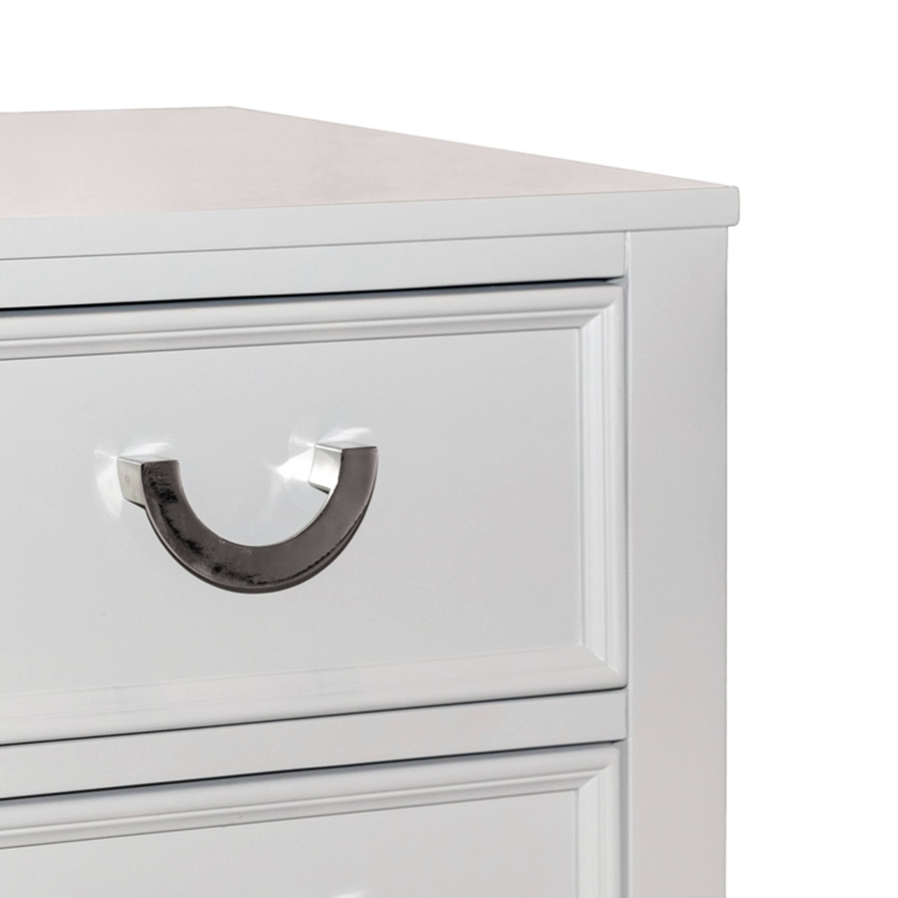 Alt View 2. Manhattan Lane - Kiki Nightstand with 2 Drawers, Chrome Metal, White Wood - White.