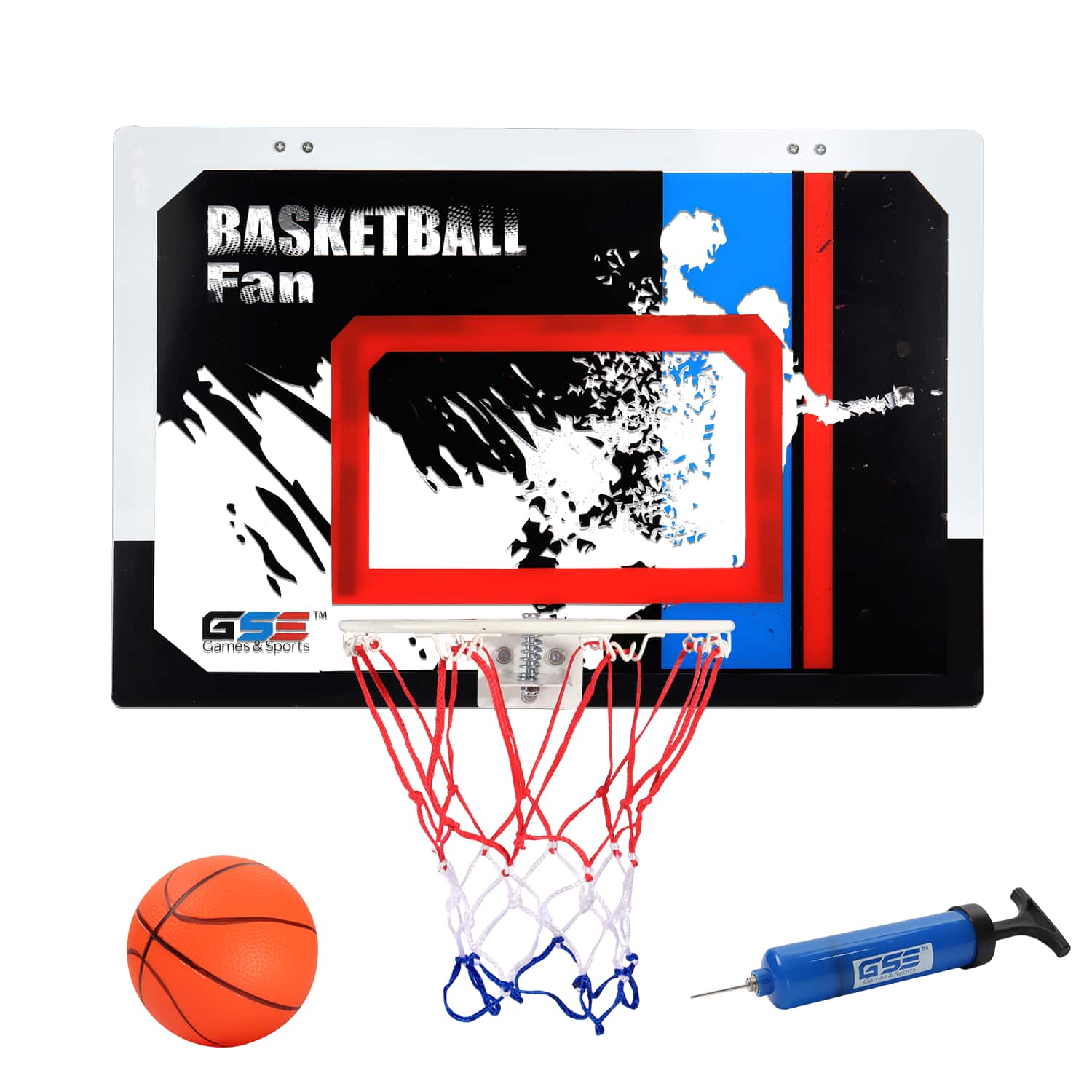 GSE Games & Sports Expert - 24" x 16" Over-The-Door Pro Basketball Hoop with Basketball & Pump, Basketball Hoop Set(Dunk)