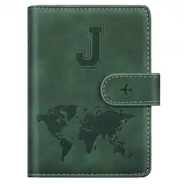 Vulpecula Spade - Personalized J Passport Holder Cover Initial Letter Travel Wallet RFID Blocking Passport Cover Credit Card Holder Case - Pine Green