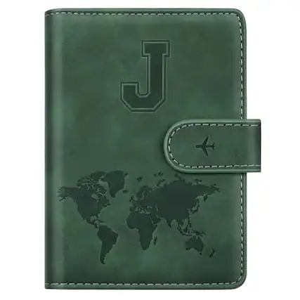 Front. Vulpecula Spade - Personalized J Passport Holder Cover Initial Letter Travel Wallet RFID Blocking Passport Cover Credit Card Holder Case - Pine Green.