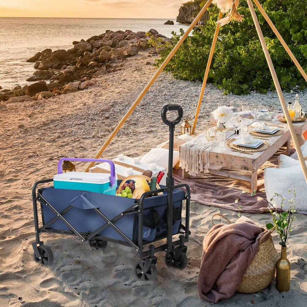 Alt View 4. Resenkos - Resenkos Steel Frame Flat Folding Style , Blue Cloth Silver Frame,  Garden Folding Cart, Silver Blue - Silver Blue.