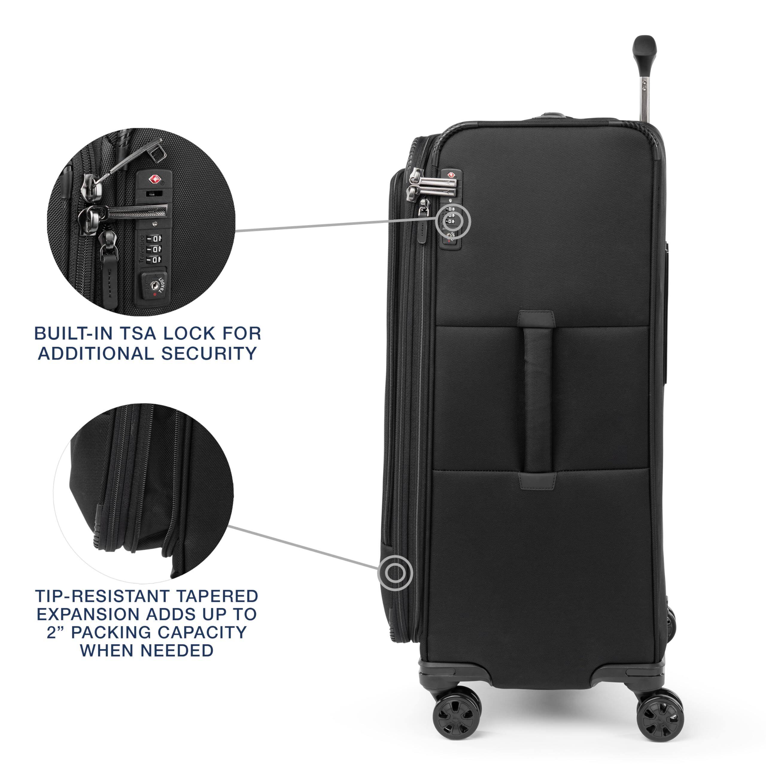 -03 10- 10- BUILT-IN TSA LOCK FOR ADDITIONAL SECURITY TIP-RESISTANT TAPERED EXPANSION ADDS UP TO 2" PACKING CAPACITY WHEN NEEDED