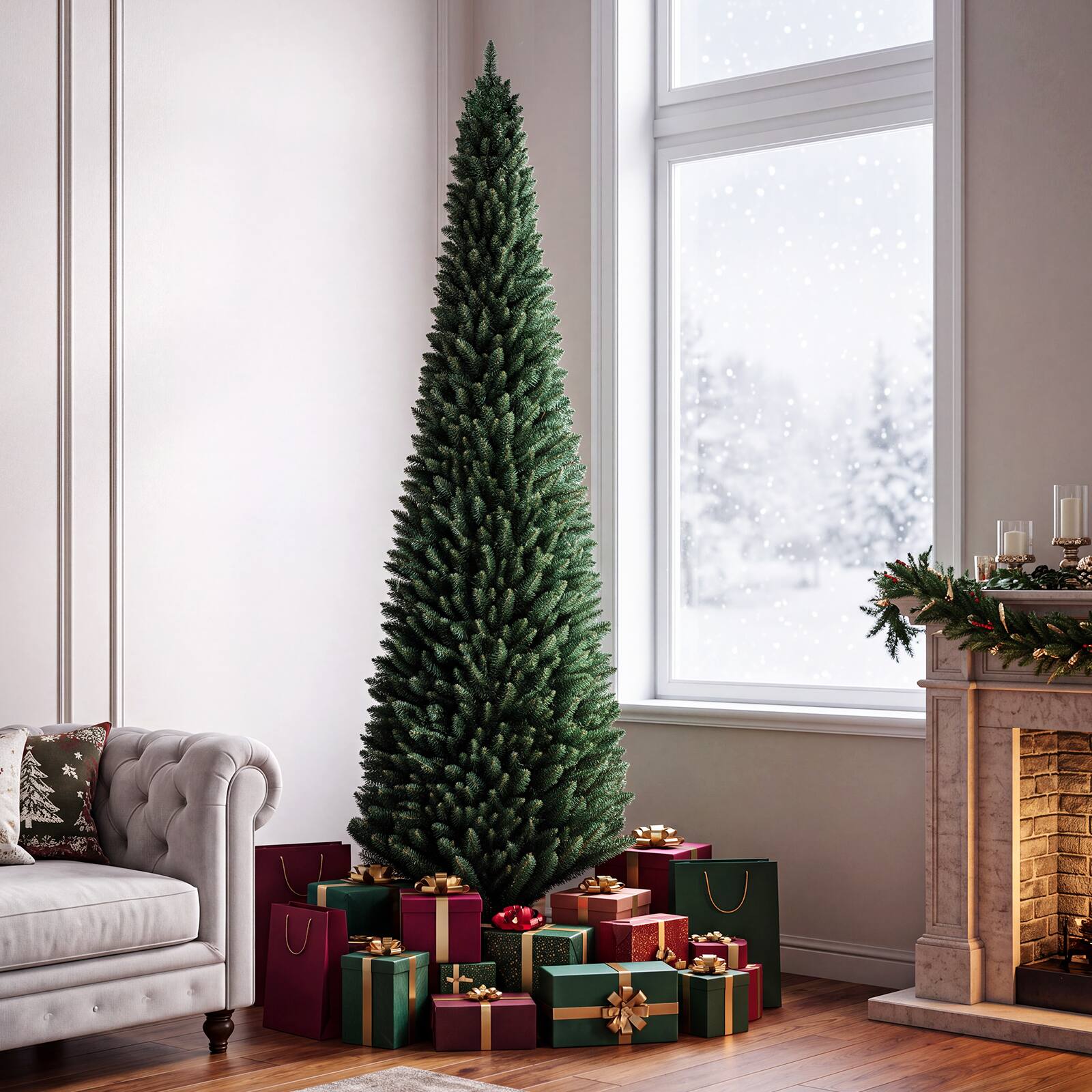 Alt View 9. Costway - 9 FT Artificial Slim Pencil Christmas Tree Balsam Fir - Green.
