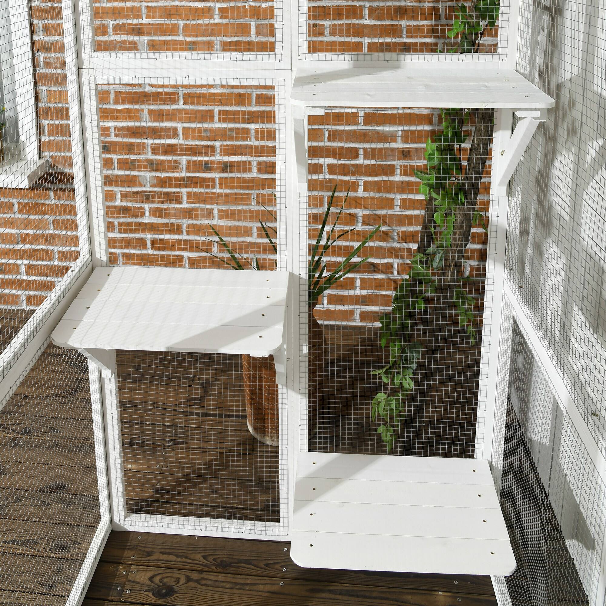 Alt View 5. Pawhut - Outdoor Cat House Big Catio, Wooden Shelter Enclosure, Spacious Interior, Weather Protection Roof, 71" L.
