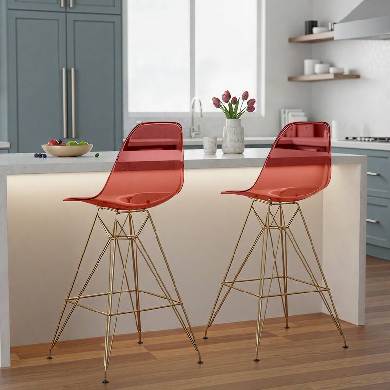 LeisureMod Cresco Modern Acrylic Barstool, Clear Swivel Counter Height ...