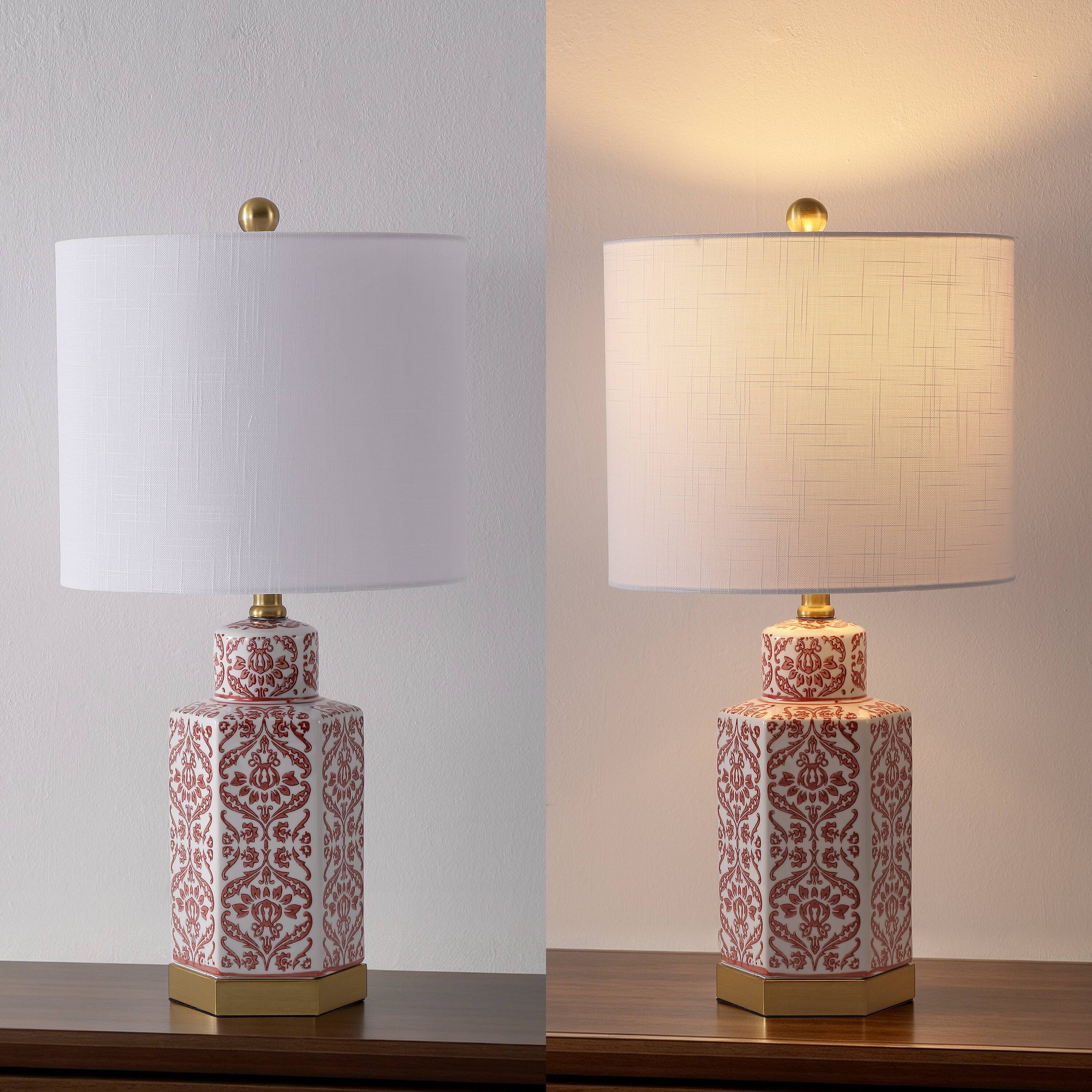 Alt View 5. Jonathan Y - Diana 23.5" Classic Red and White Floral Ceramic Table Lamp with Brass Base, Traditional for Living Room - Red/White.