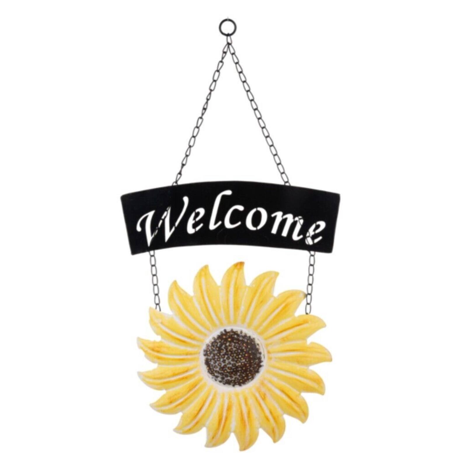 Front. Ganz - Ganz Hanging Welcome Yellow Sunflower Wall Decoration 11.75 x 22.6 Inch - Yellow.